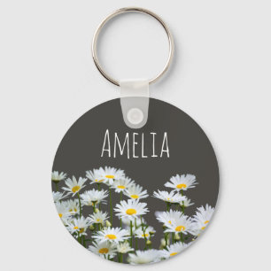 Porte-clés Marguerites sur Gris Personnalisé