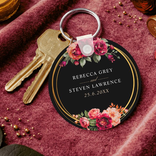 Porte-clés Mariage à fleurs noir rouge chic (Créateur téléchargé)