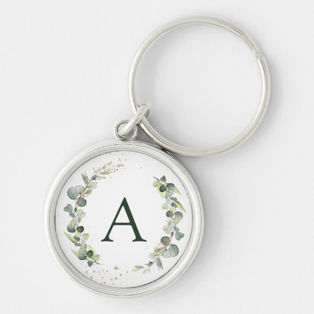 Porte-clés Mariage à la verdure de monogramme eucalyptus bota (Devant)