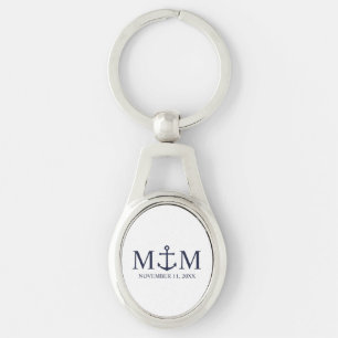 Porte-clés Mariage Ancre bleu marine
