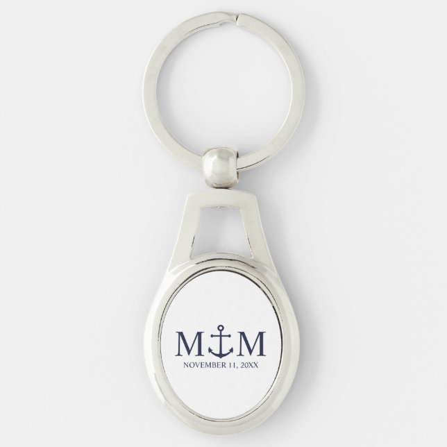 Porte-clés Mariage Ancre bleu marine (Devant)