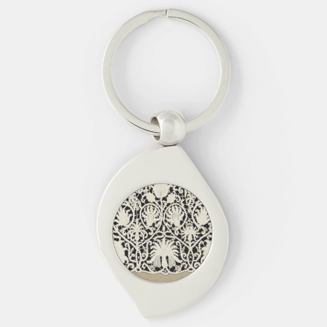 Porte-clés Mariage Antique Dentelle Lin Blanc Classique Joli (Devant)