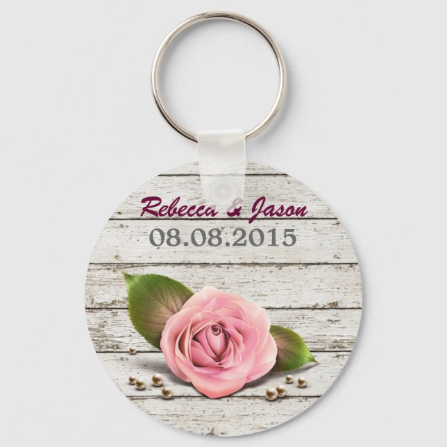 Porte-clés mariage campagnard français rose rose blanc (Recto)