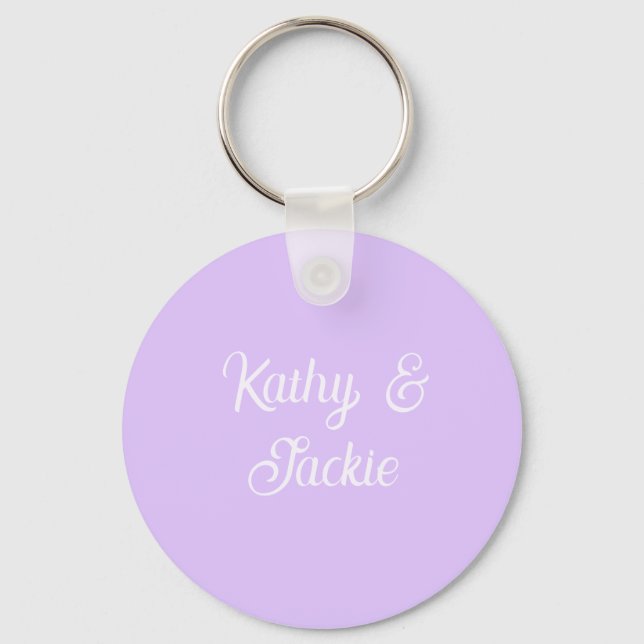 Porte-clés Mariage couple rétro pastel violet nom stylé na (Recto)