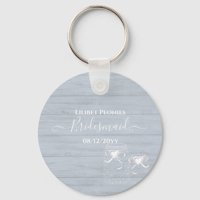 Porte-clés Mariage de bocaux de maçon de bois flotté bleu pou (Recto)