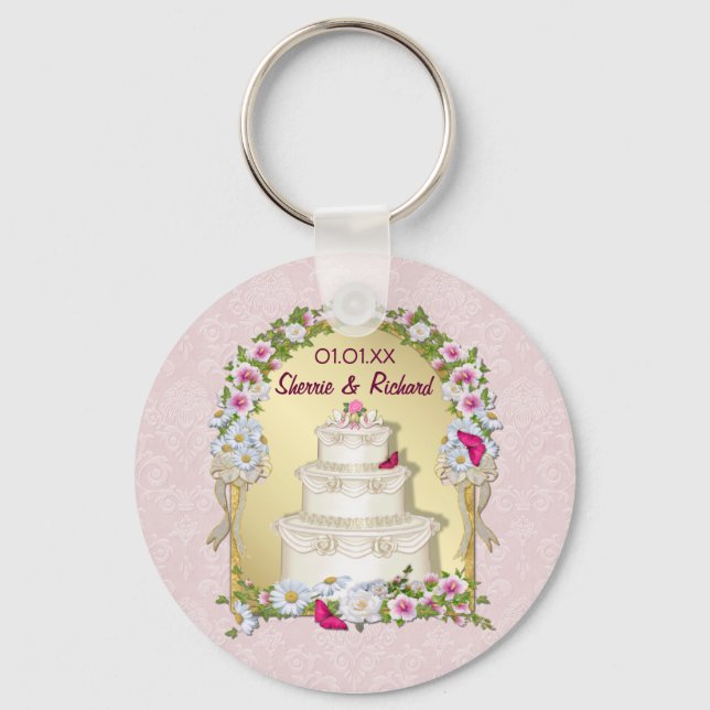 Porte-clés Mariage de gâteau de fleurs (Recto)