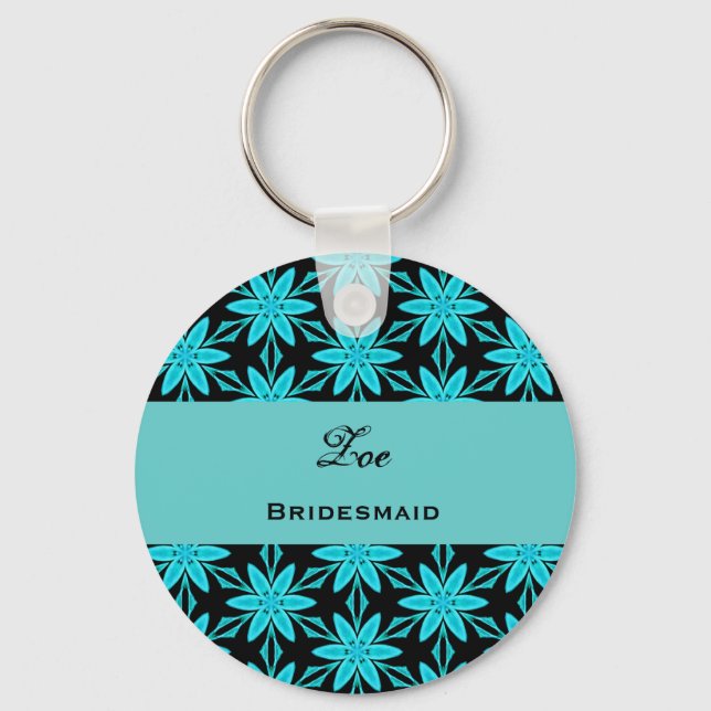 Porte-clés Mariage de la femme de chambre Favor Aqua Flowers  (Recto)