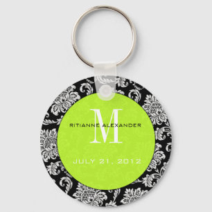 Porte-clés Mariage de monogramme noir de chaux Damas Porte -