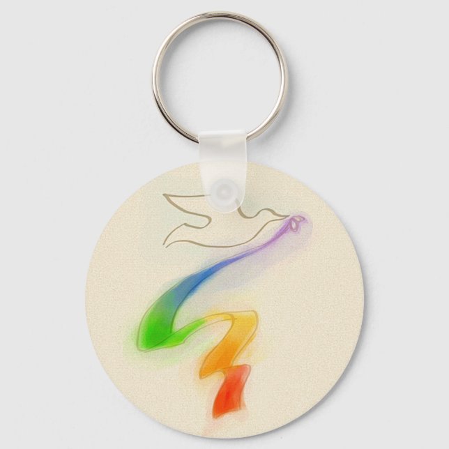Porte-clés Mariage Dove avec ruban arc-en-ciel (Recto)
