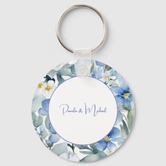 Porte-clés Mariage élégant minimaliste classique bleu floral