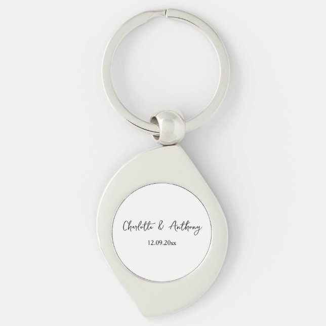 Porte-clés Mariage Élégant Script Creative Black White (Devant)