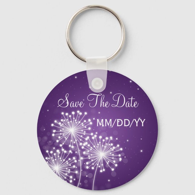Porte-clés Mariage Enregistrer La Date Été Étincelle Violet (Recto)