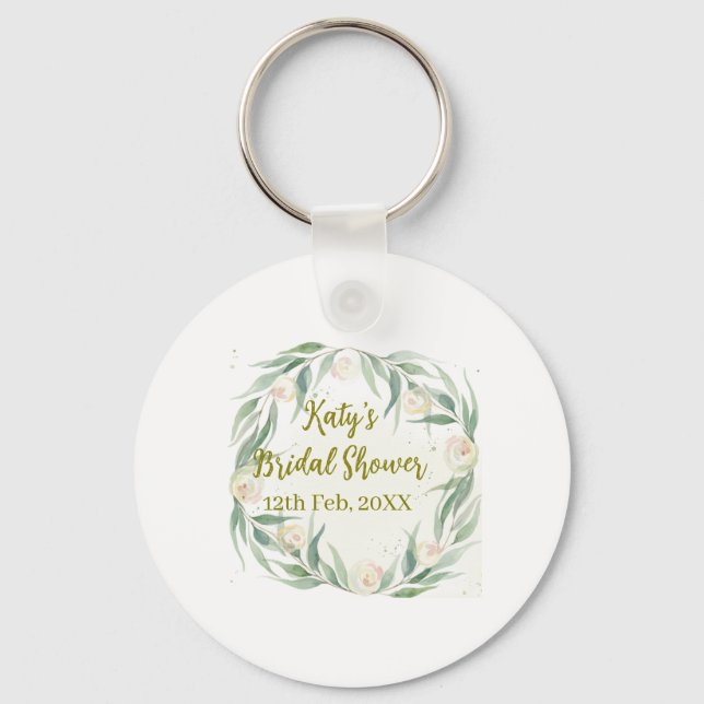 Porte-clés Mariage eucalyptus vert floral nom date allez (Recto)