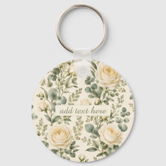 Porte-clés Mariage Luxueux Rose Ivoire & Eucalyptus Vert Saug