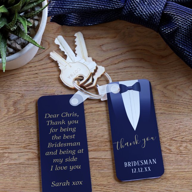 Porte-clés Mariage Merci Bridesman Blue Tuxedo Porte - clé (Thank your Bridesman or any member of your bridal party with this blue tuxedo keychain. )
