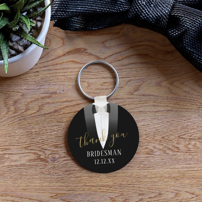 Porte-clés Mariage Merci Bridesman Tuxedo Porte - clé (Thank any member of your bridal party with this keychain. Just add their name and your wedding date)