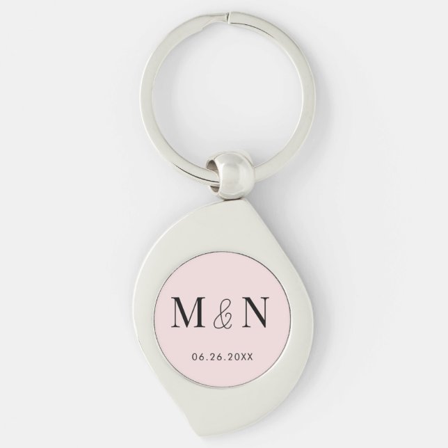 Porte-clés Mariage Monogramme rose et noir (Devant)