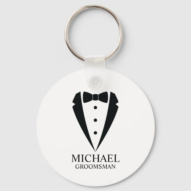 Porte-clés Mariage noir Tuxedo Suit Groomsmen personnalisé (Recto)