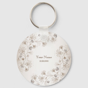 Porte-clés Mariage Partie Brun Floral Coeur Beige Élégant