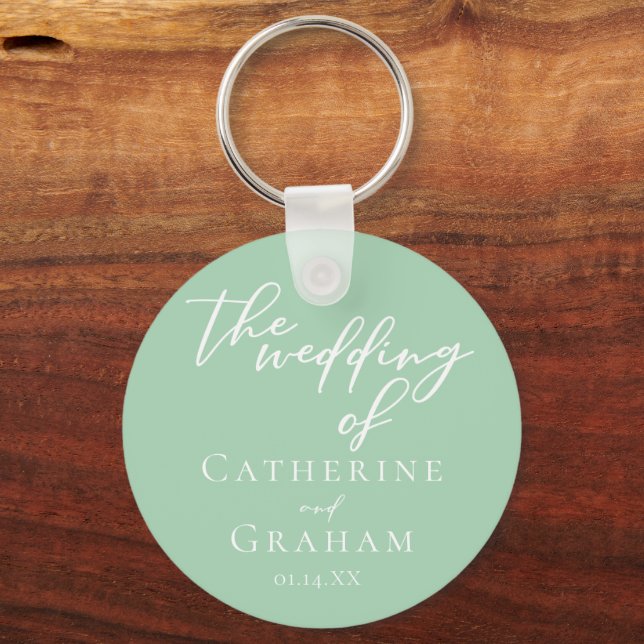 Porte-clés Mariage personnalisé Chic Mint Green (Recto)