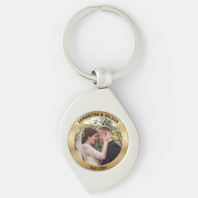 Porte-clés Mariage personnalisé | Glittery Gold Arrière - pla (Devant)