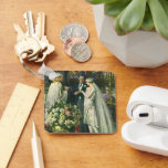 Porte-clés Mariage vintage, Mariée et Salle avec Menorah<br><div class="desc">Illustration vintage image de cérémonie d'amour et de romance mariage montrant un couple se marier dans une belle synagogue avec vitraux,  fleurs et une menorah à sept branches. La mariée porte une longue robe blanche mariage et le marié est beau dans son smoking.</div>