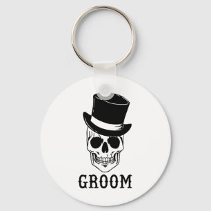 Porte-clés Marié Crâne Avec Chapeau Mariée Mariage Halloween