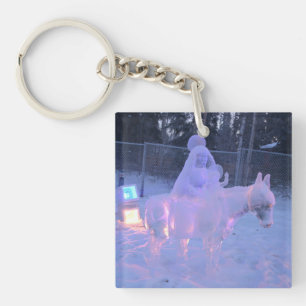 Porte-clés Marie et l'enfant Jésus Nuit Neige Sculpture d'hiv