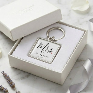Porte-clés Mariée élégante Dernier nom personnalisé et Date d