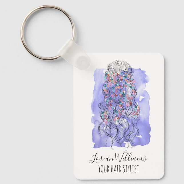 Porte-clés Mariée Violet Bohème Chic Coiffure Aquarelle QR (Recto)