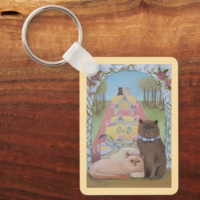 Porte-clés Mariés Chat & Chatte Personnalisés (Recto)