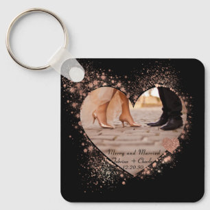 Porte-clés Mariés & Joyeuse Rose Doré Lumières Scintillantes