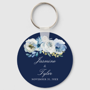 Porte-clés Marine Bleu Blanc Floral Élégant Mariage Faveur