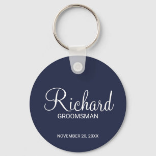 Porte-clés Marine Blue Modern Script Personnalisé Groomsman