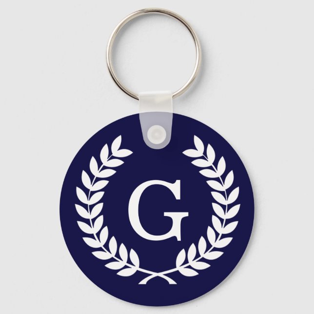Porte-clés Marine Blue What Blé Laurel Wreath Initial Monogra (Recto)