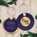 Porte-clés Marine & Gold Logo Immobilier Affaires<br><div class="desc">Faites la promotion de votre entreprise avec ce design porte - clé personnalisé en bleu marine et or. Avec espace pour votre logo et slogan d'entreprise sur le devant avec votre nom, titre de poste, coordonnées et site web sur le dos. L'arrière - plan bleu foncé jumelé à la fausse...</div>