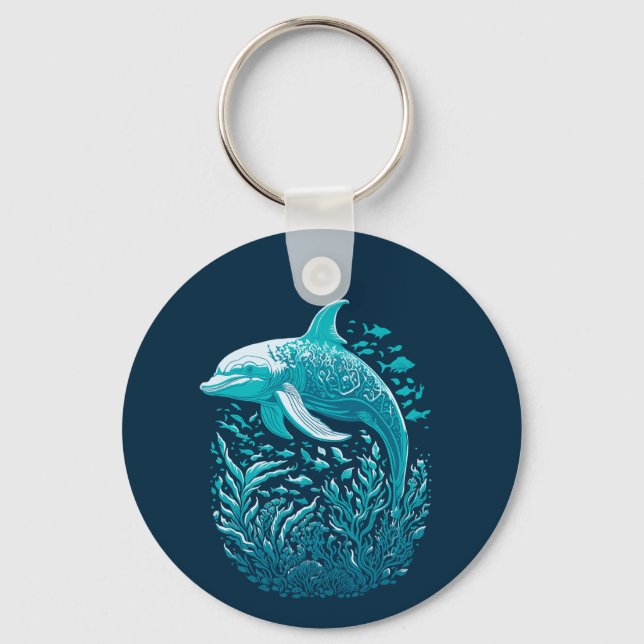 Porte-clés Marine Life Art | Design graphique dauphin (Recto)