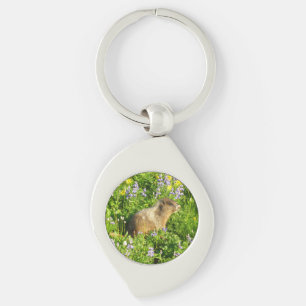 Porte-clés Marmotte dans les fleurs sauvages du mont Rainier