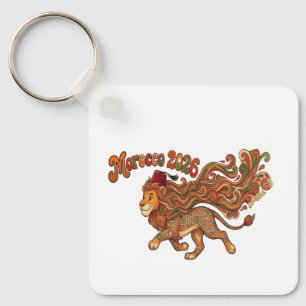 Porte-clés Maroc 2026 Mascotte Lion Rétro - Marocain Coloré