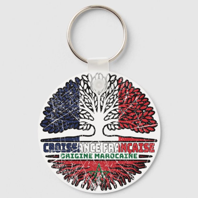Porte-clés Maroc Marocain Français Drapeau des racines d'arbr (Recto)