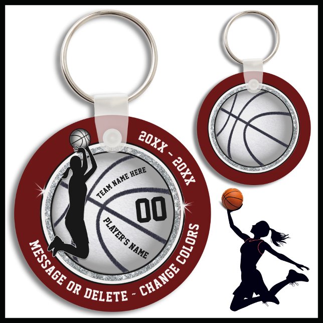 Porte-clés Maroon, Basket-Ball Fête À Thème Favorisés (Maroon, Silver and Black, Personalized Basketball Team Gifts. Cheap Basketball Bag Tags for Girls. )