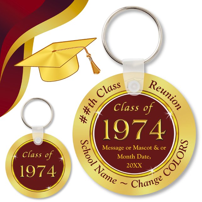 Porte-clés Maroon Burgundy Gold, Custom Class of 1971 Favors (Class of 74. Maroon 50th reunion favors. The class of 74. Class of 74. High school reunion party. )