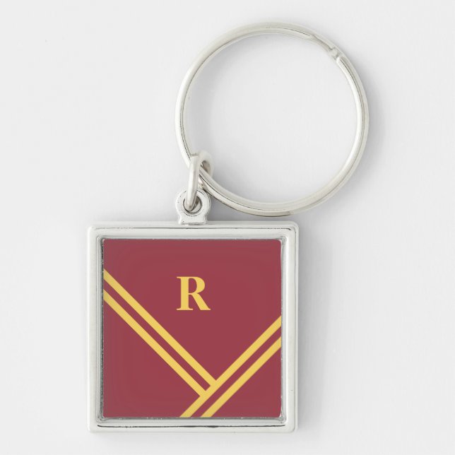 Porte-clés Maroon Gold Stripes Trending Colors Monogramme (Devant)