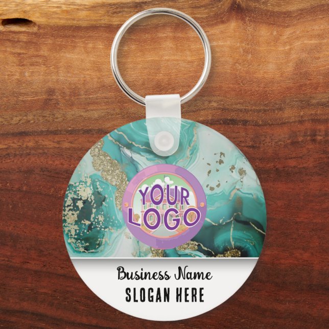 Porte-clés Marque de marbre turquoise Élégant Logo d'entrepri (Recto)