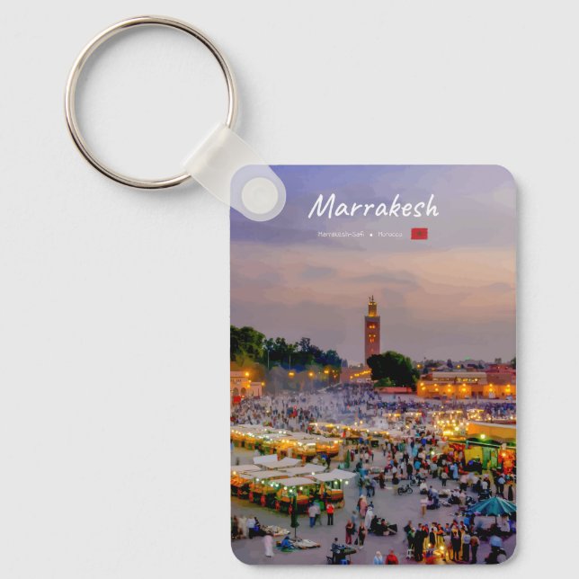 Porte-clés Marrakech, Maroc - Place Jemaa el Fnaa Classique (Recto)