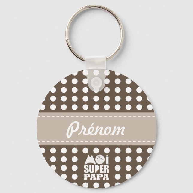 Porte-clés Marron-Sable & prénom -Moi Super Papa (Recto)