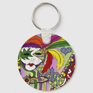 Porte-clés Masque à plumes de Mardi Gras psychédélique