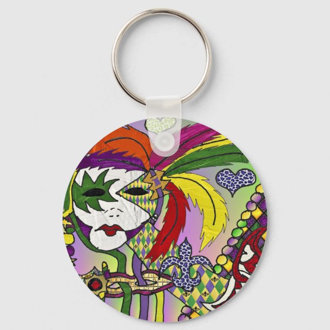 Porte-clés Masque à plumes de Mardi Gras psychédélique (Recto)
