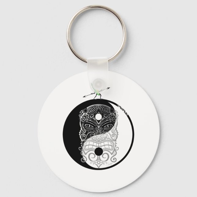 Porte-clés Masque de guerrier Tiki Yin Yang (Recto)