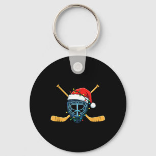 Porte-clés Masque de hockey avec chapeau de Père Noël lumière